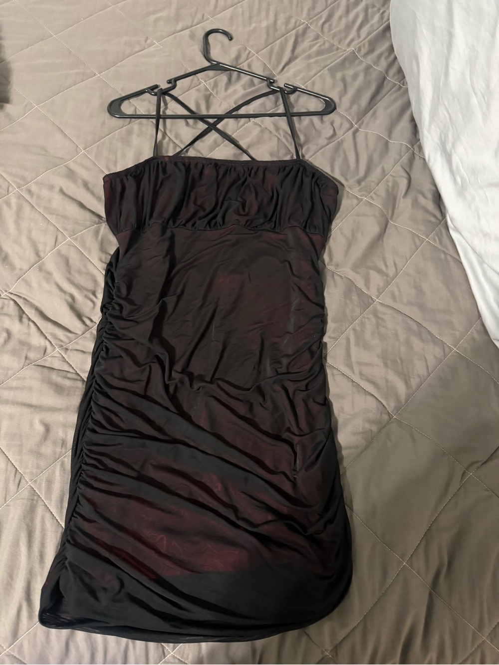 SHEIN Black Ruched Crisscross Mini Dress